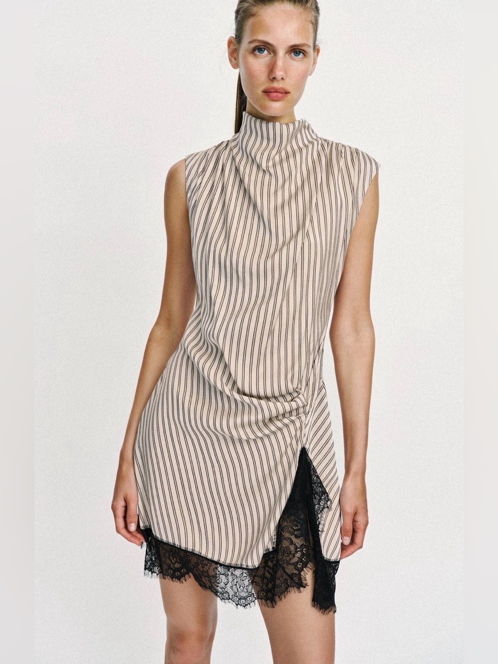 NWT ZARA STRIPED LACE MINI DRESS SIZE S